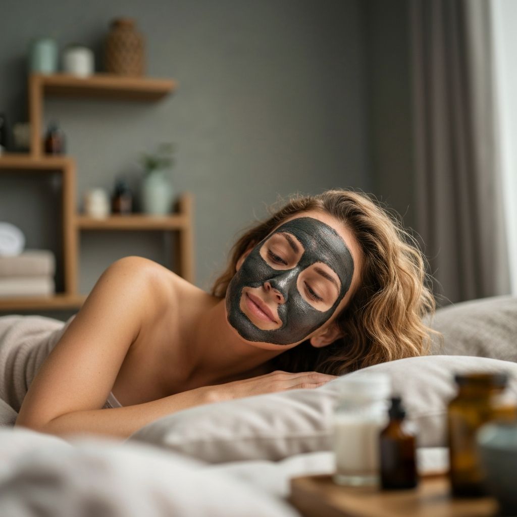 Momento de relajación con mascarilla facial